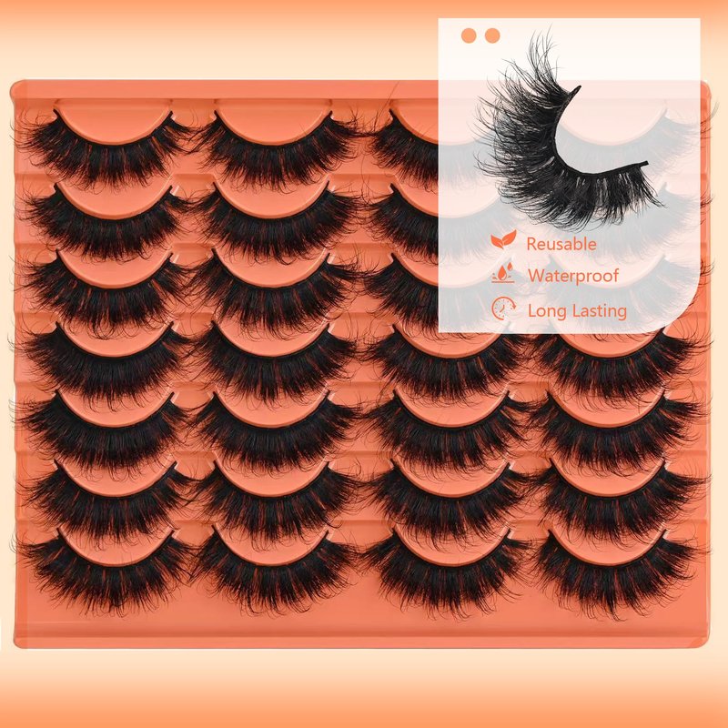 Faux Mink Lashes Manga Look Spiky Strip Lashes Volume False Eyelashes 14 Pairs Dramatic Eyelashes 20mm Long Lash D-Curly Strips Lashes Pack
