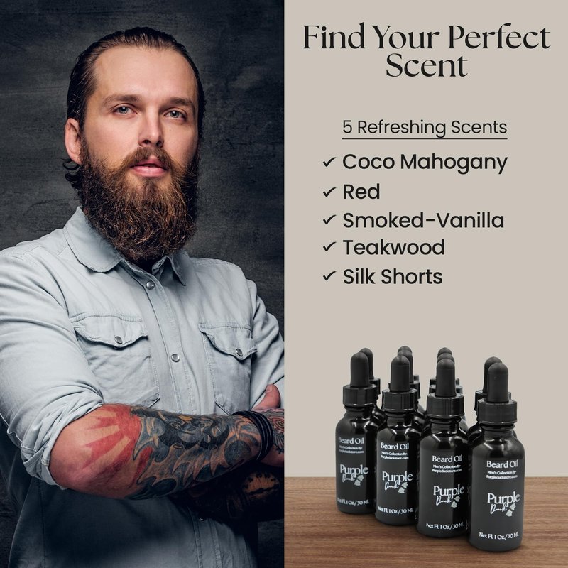 PURPLE DUCK Men's Natural Beard Oil – Hydrating & Nourishing Oil for Beard Growth – Organic Formula for a Softer, Fuller Beard – Smoked Vanilla 1 Oz