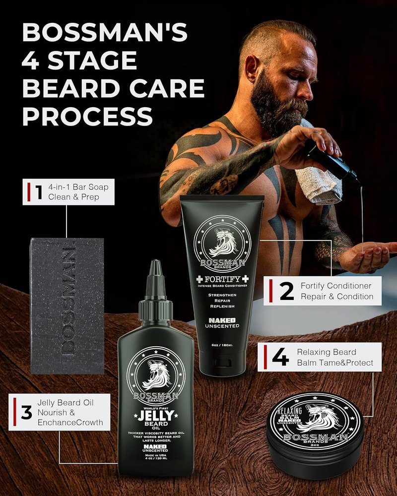 Beard Oil Jelly and Relaxing Beard Balm Combo - Naked Scent for Soft, Manageable Facial Hair