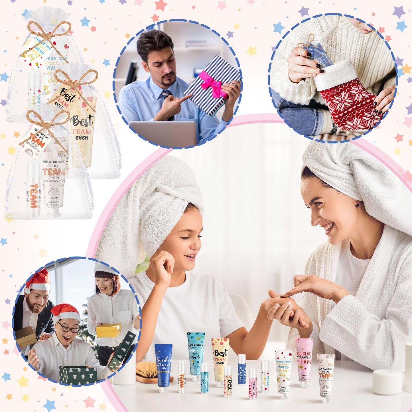 Dansib 12sets/48pcs Best Team Ever Gifts Team Appreciation Thank You Gifts for Coworkers Women Employee Appreciation Gift Party Favors Basket Stuffers Items Travel Hand Lotion and Lip Balm Set