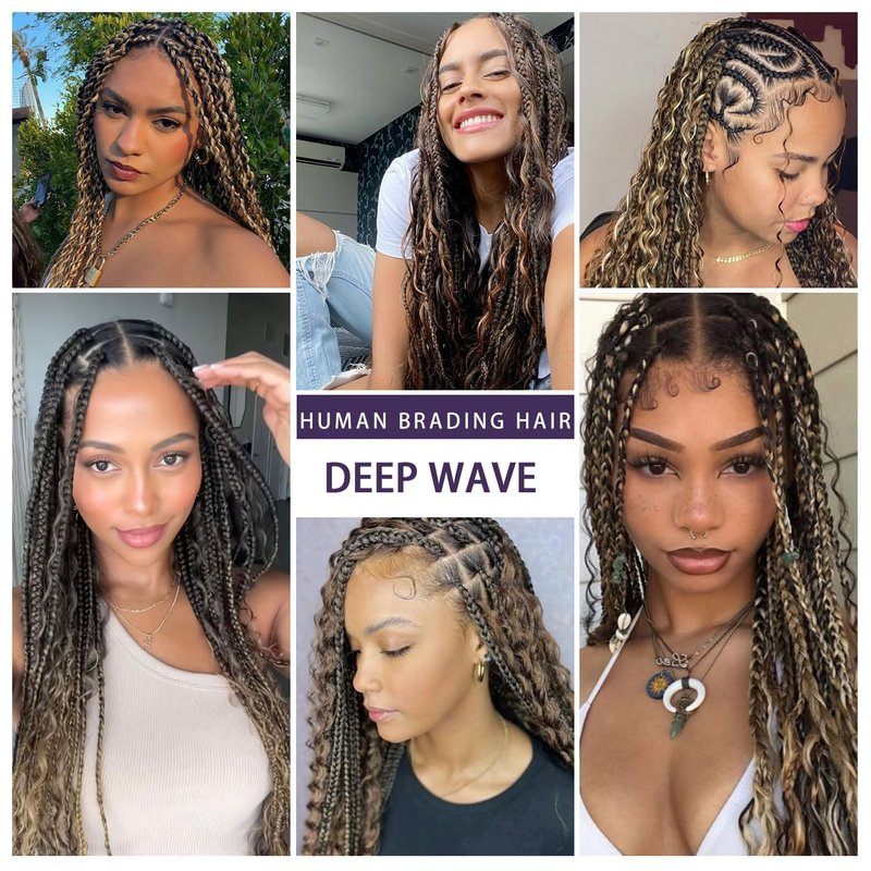 Chocolate Honey Blonde Human Braiding Hair - 2 Bundles, 100g, 18 Inch Deep Wave | Brazilian Virgin Hair for Boho Braids