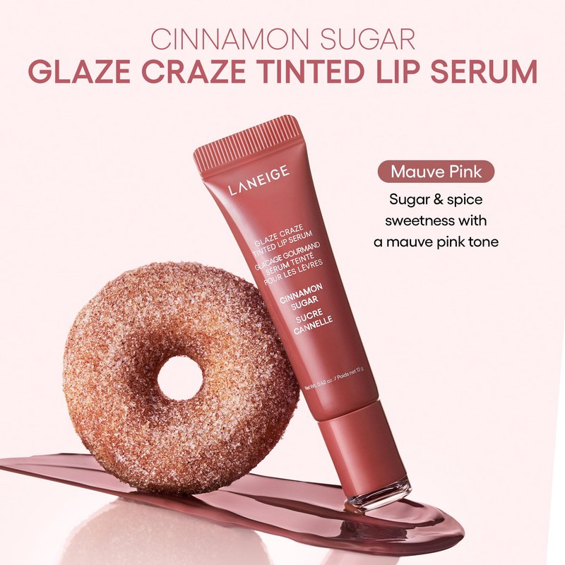LANEIGE Glaze Craze Donut Delight Lip Serum Duo | Laneige Hydrating Tinted Lip Serums & Donut Keychain | K-Beauty Set for Glossy, Plump Lips