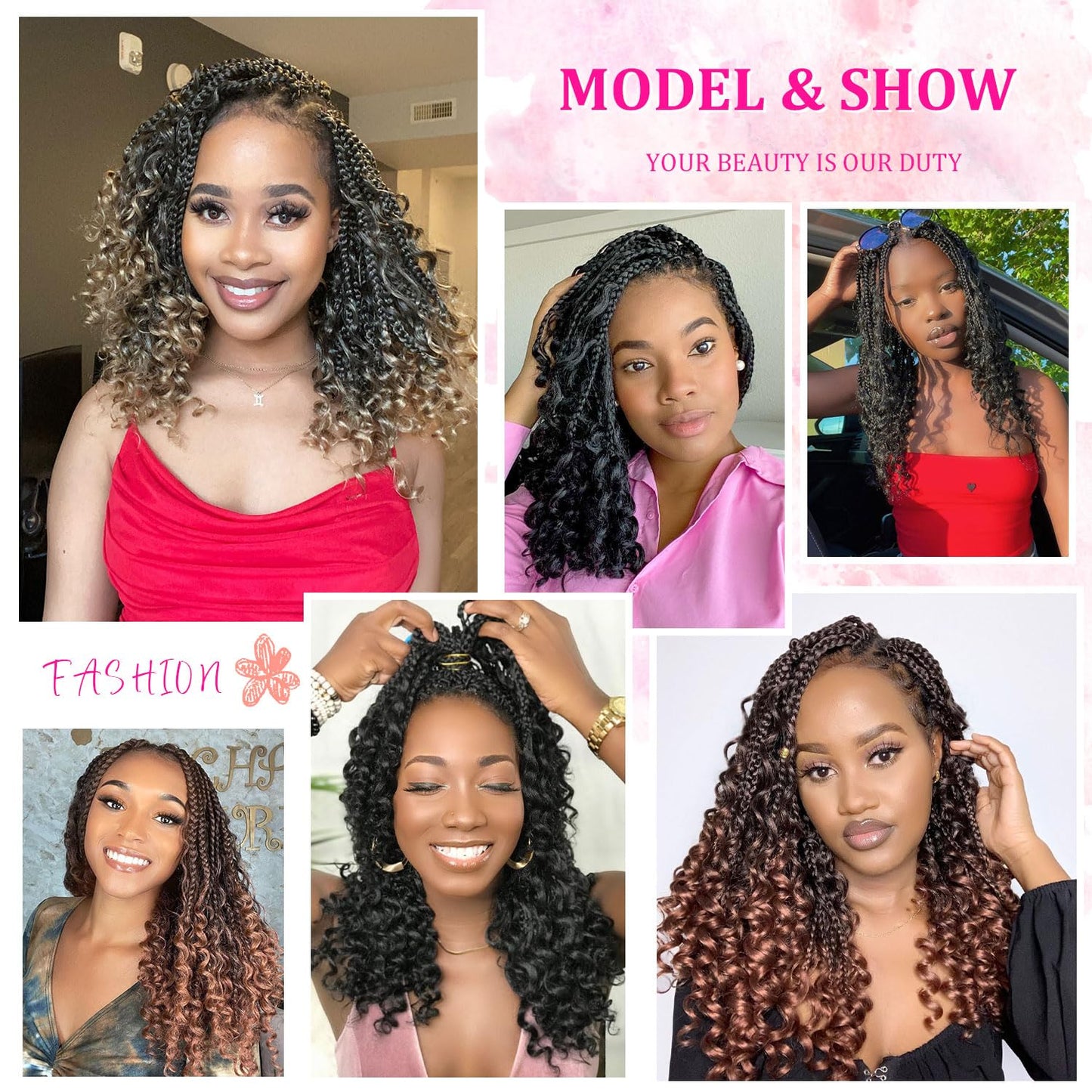 12inch Goddess Box Braids Crochet Hair Box Braids Crochet Hair For Black Women Pre Looped Crochet Hair with Curly Ends Bohemian Crochet Box Braids Crochet Hair(12inch(Pack of 7), T350)