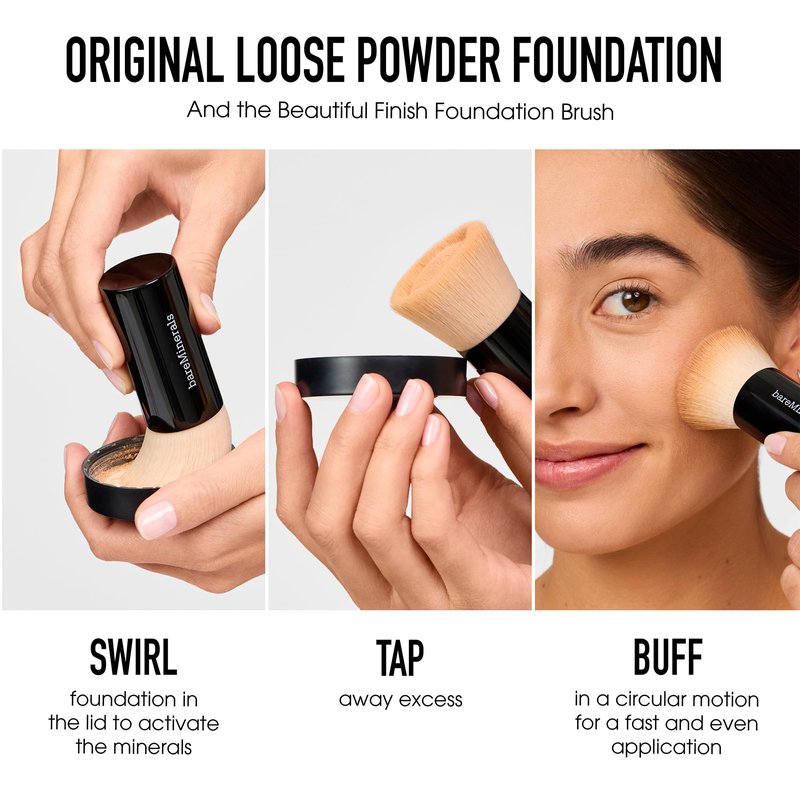 bareMinerals Original Get Started Kit 3-Piece Mineral Makeup Set, Medium Tan, Vegan, Cruelty-Free & Dermatologist-Tested