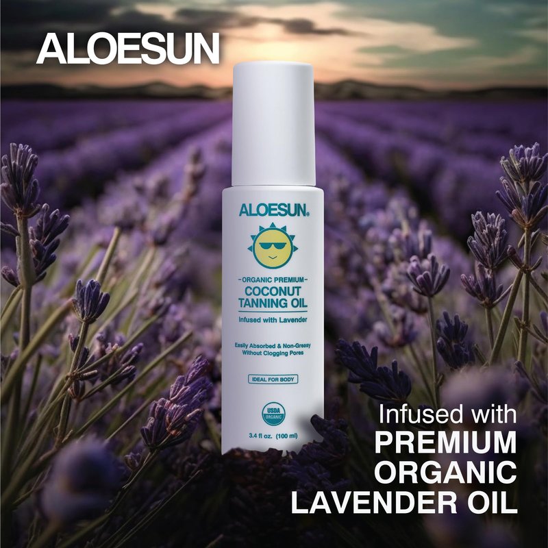 ALOESUN Organic Coconut Tanning Oil Spray Infused with Organic Lavender Oil | Natural Deep Tanning Accelerator | Moisturizing & Hydrating Tan | Non-Greasy | Vegan & Cruelty-Free | Travel Size 3.4 Oz