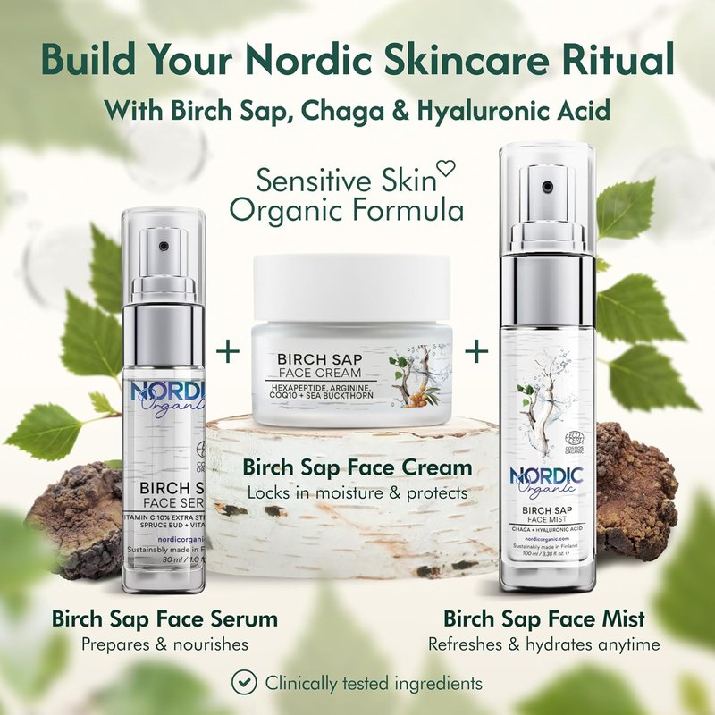 Birch Sap Face Mist - Organic Hydrating Mist with Hyaluronic Acid & Chaga Mushroom | Fragrance-Free, 3.38 oz (100 ml)