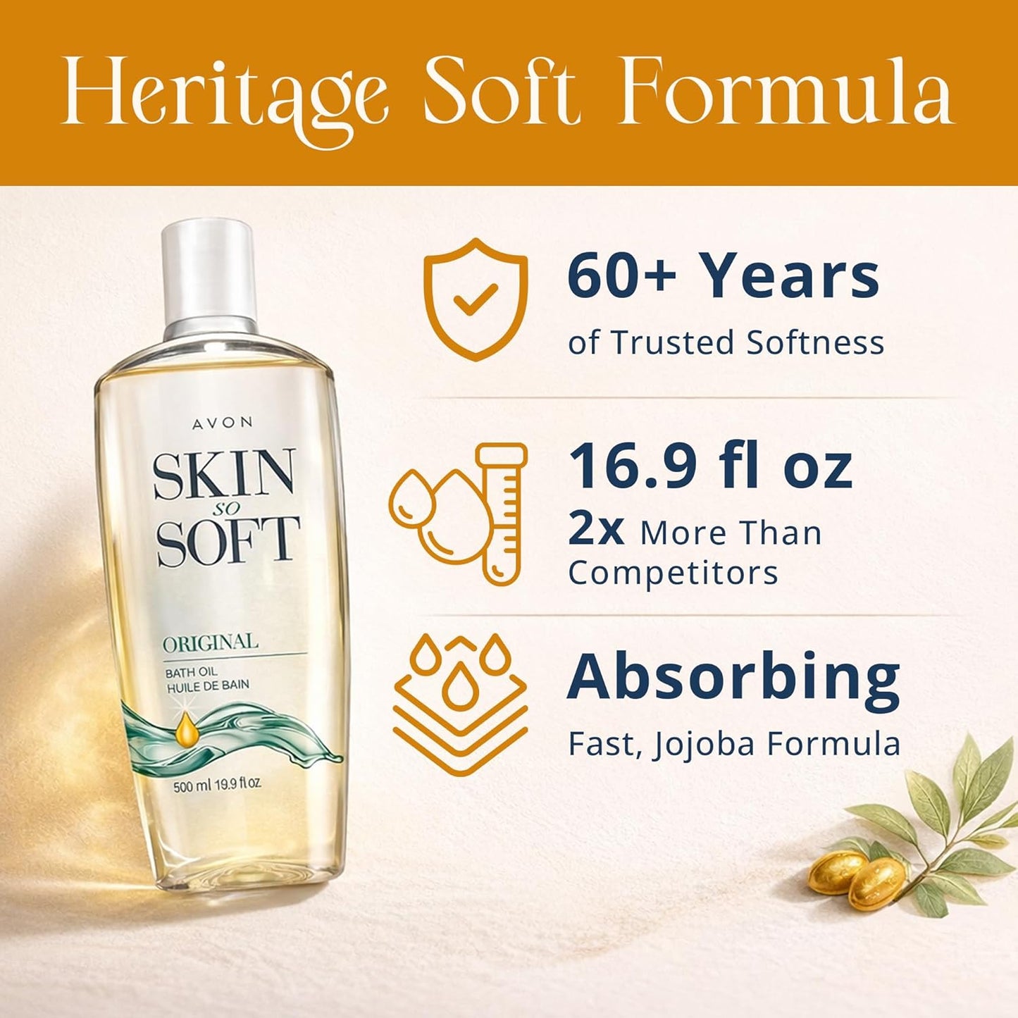 AVON Skin So Soft Original Bath Oil - Moisturizing Jojoba Oil for Dry Skin | 16.9 fl oz Hydrating Shower Oil