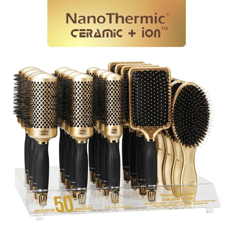 Olivia Garden NanoThermic Ceramic + Ion Round Thermal Hair Brush - Not Electrical - Professional Blowout Brush for Normal to Thick Hair, NT-44G 1 3/4"