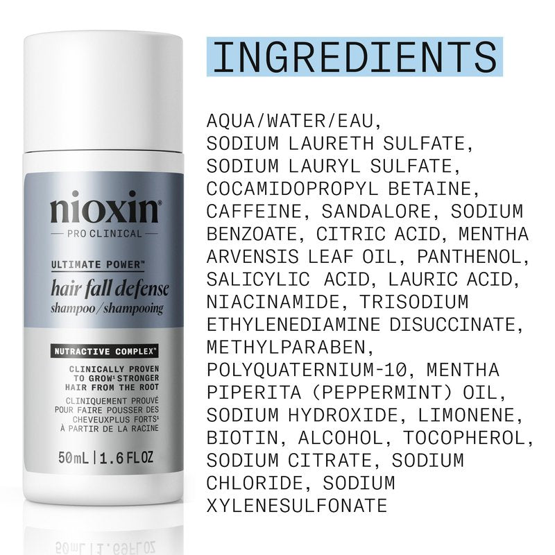 Nioxin Hair Fall Defense Ultimate Power Shampoo | Visibly Less Hair Loss | For Thicker and Stronger Hair | 1.6 Fl Oz | 50mL