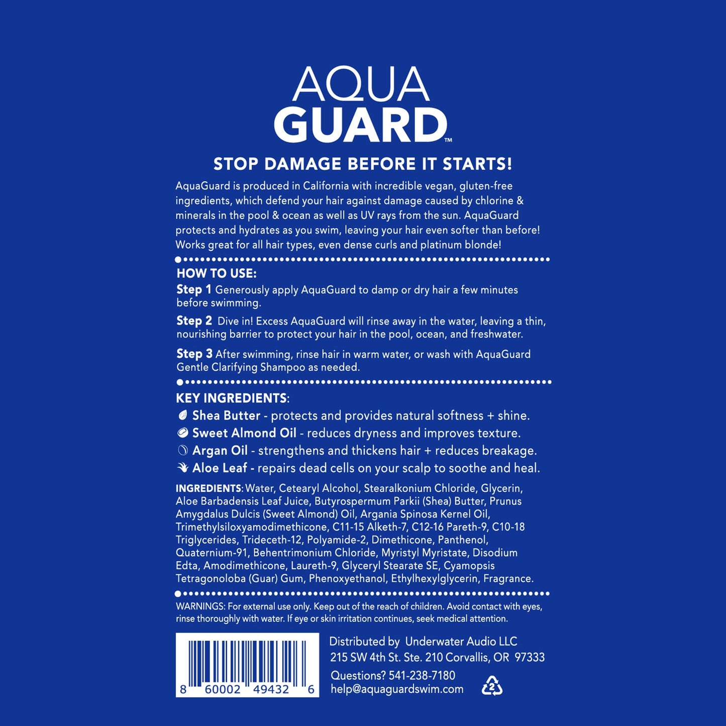 AQUA GUARD Pre-Swim Hair Defense | Family Size for More Swims Per Bottle | Prevents Chlorine Damage + Softens Hair While Swimming | Made in California | 16.9 oz