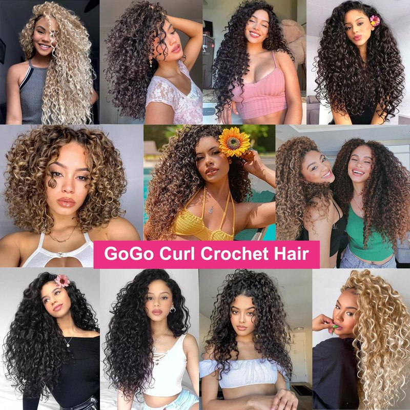 Unionbeauty 8 Pack GoGo Curl Crochet Hair Ocean Wave 18 Inch Water Wave Beach Curl Curly Crochet Hair Ombre Blonde Synthetic Curly Braiding Hair Extension for Women T27/613#