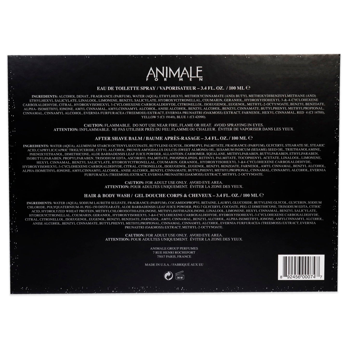 Animale By Animale Parfums For Men. Set-edt Spray 3.3 oz & Aftershave Balm 3.4 oz & Body Wash 3.4 oz