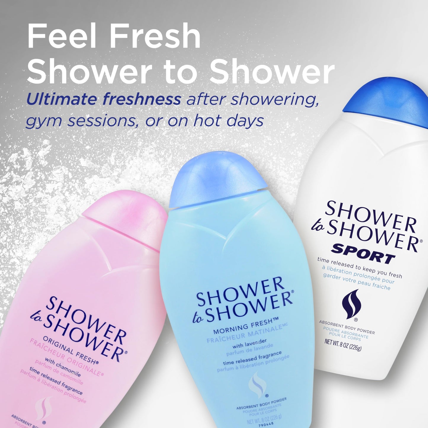 Shower to Shower Original Fresh Body Powder with Chamomile for Men & Women, Talc Free, Sweat Absorbing, Prevents Chafing & Odor, Deodorizing All Over Body Powder for Long Lasting Freshness, 8 OZ