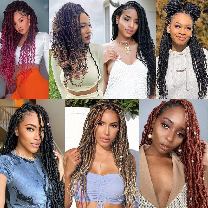Goddess Locs Crochet Hair - 8 Packs 20 Inch Curly Faux Locs for Black Women, Crochet Pre-Looped Curly Hair Soft Faux Locs Synthetic Braiding Hair Extensions (20 Inch, 8 Packs, T27#)