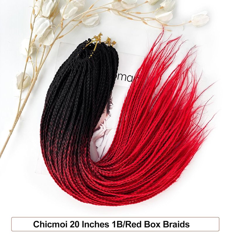 Ombre Red Crochet Braids - Pre-Looped 20 Inch Box Braids for African Women | 6 Packs, Small Size