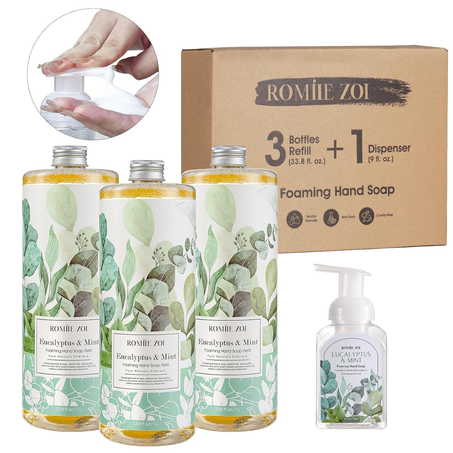 Tomato Vine Foaming Hand Soap Refill Set – 3 Pack (33.8 Fl Oz Each) – Chemical-Free & Moisturizing with Refillable Dispenser for Kitchen & Bathroom