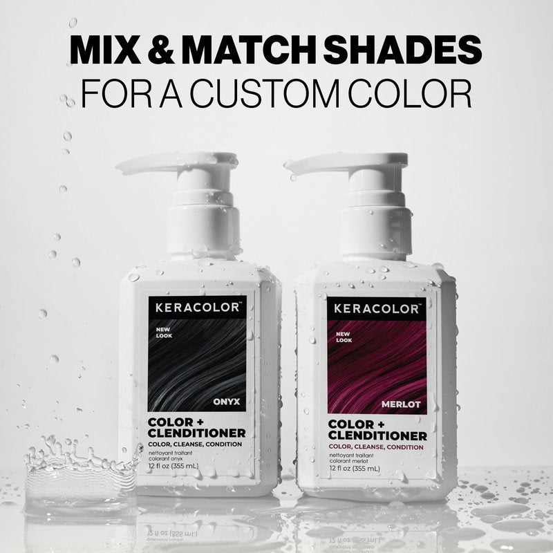 Keracolor Color + Clenditioner 3-in-1 Color-Depositing Conditioner, Gently Cleanses & Conditions, Semi-Permanent Onyx Hair Color, 12 Fl Oz