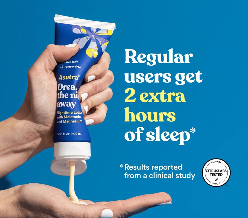 ASUTRA Dream the Night Away | Magnesium Lotion for Sleep, 100mL | With Melatonin for Sleep and Moisturizing Shea Butter, Nighttime Magnesium Cream w/Lemongrass Scent