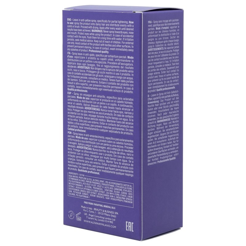 ALFAPARF MILANO Semi di Lino Blonde Anti-Yellow Spray for Blonde, Platinum and Silver Hair - Sulfate Free Lightening Spray - Removes Yellow, Brassy Tones - Detangles, Corrects Brassiness
