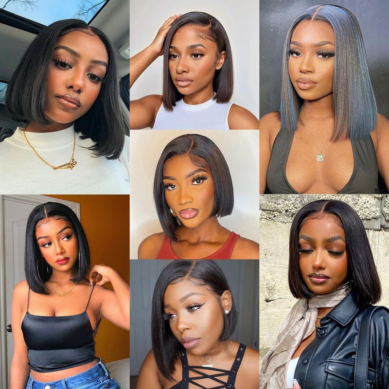 Hertune Bob Wig Human Hair 13x4 Frontal Lace Wig Human Hair 180 Density Glueless Pre Plucked with Baby Hair Straight Bob Wigs for Black Women 180% Density Pre Plucked Natural Color 12 inch