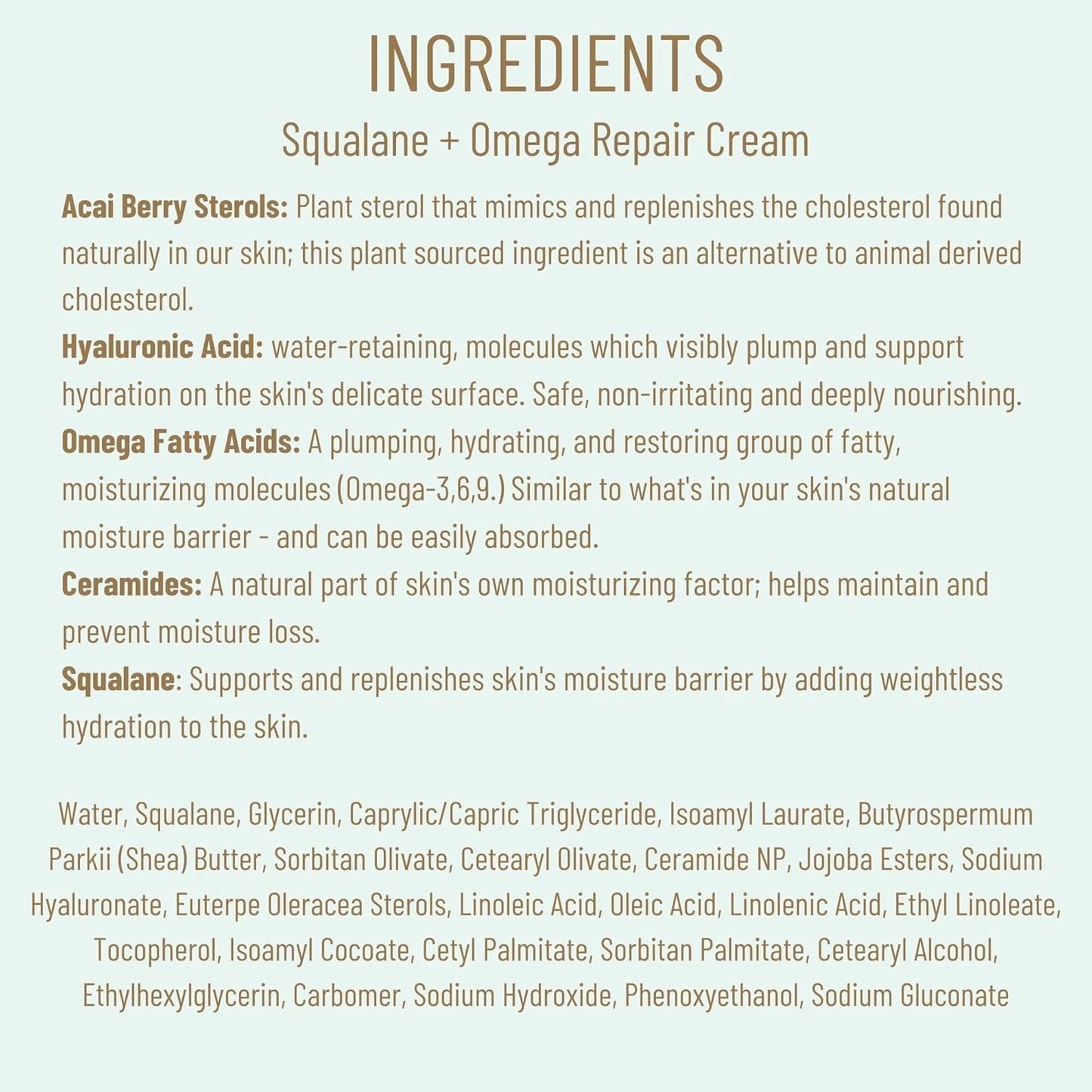 BIOSSANCE Squalane + Omega Repair Cream - Ultra-Moisturizing Face Cream for Dry & Sensitive Skin | Intense Hydration with Hyaluronic Acid & Ceramides