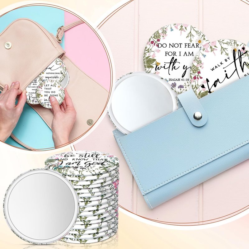 Christian Compact Mirrors - 60 Pcs Inspirational Bible Verse Pocket Mirrors | Wildflower Design for Women