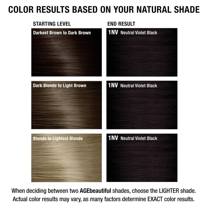 AGE beautiful Permanent Hair Dye 1NV Neutral Violet Black - Cool Violet Black Hair Color Cream with 100% Gray Coverage, Anti-Aging Biotin Formula for Thicker, Fuller Hair, Professional Salon Quality