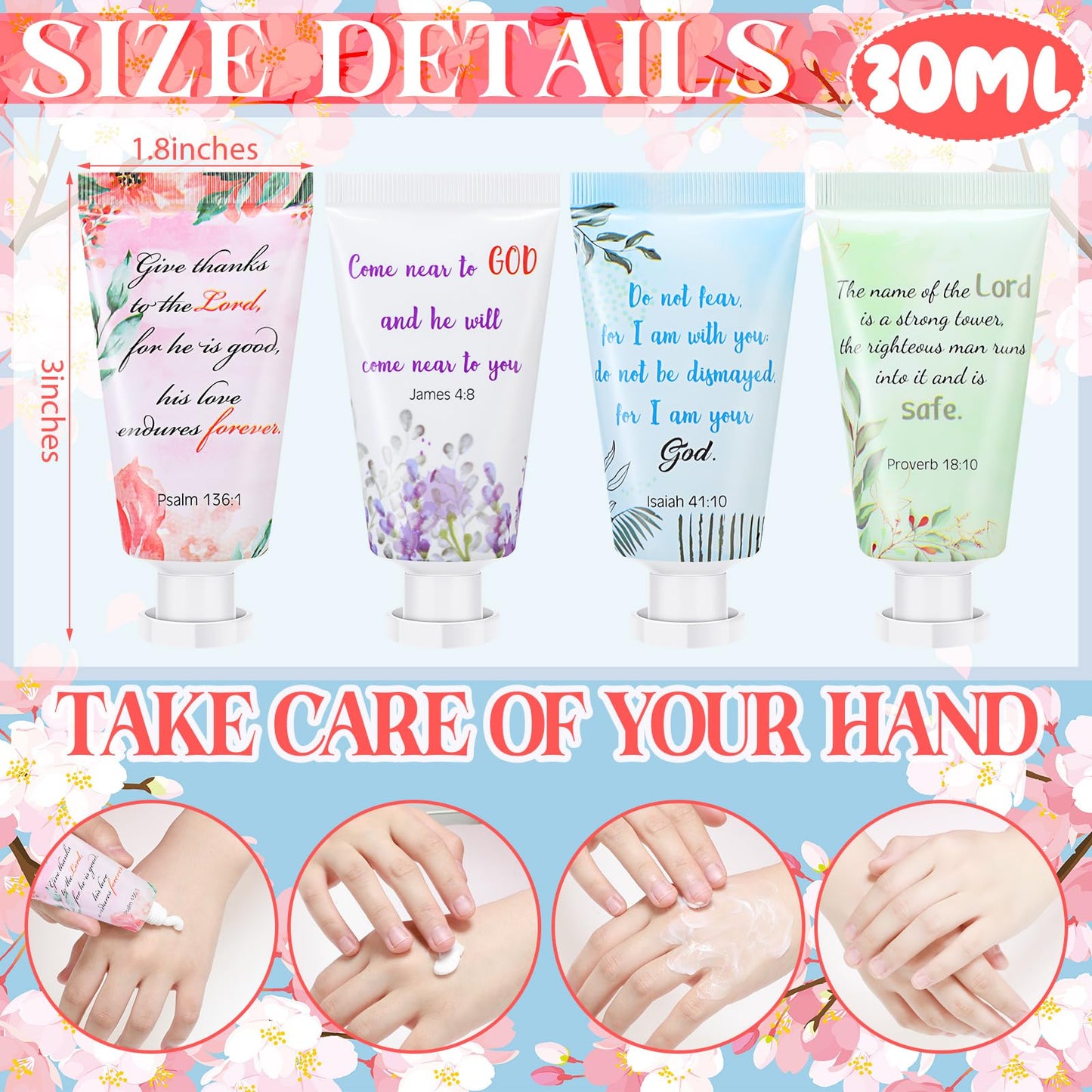 Landhoow 36 Pack Christian Hand Cream Bulk for Women Breast Cancer Accessories Bible Travel Hand Lotion Set Religious Back to School Bible Verse Gift for Church VBS School Teacher Wedding Homeless