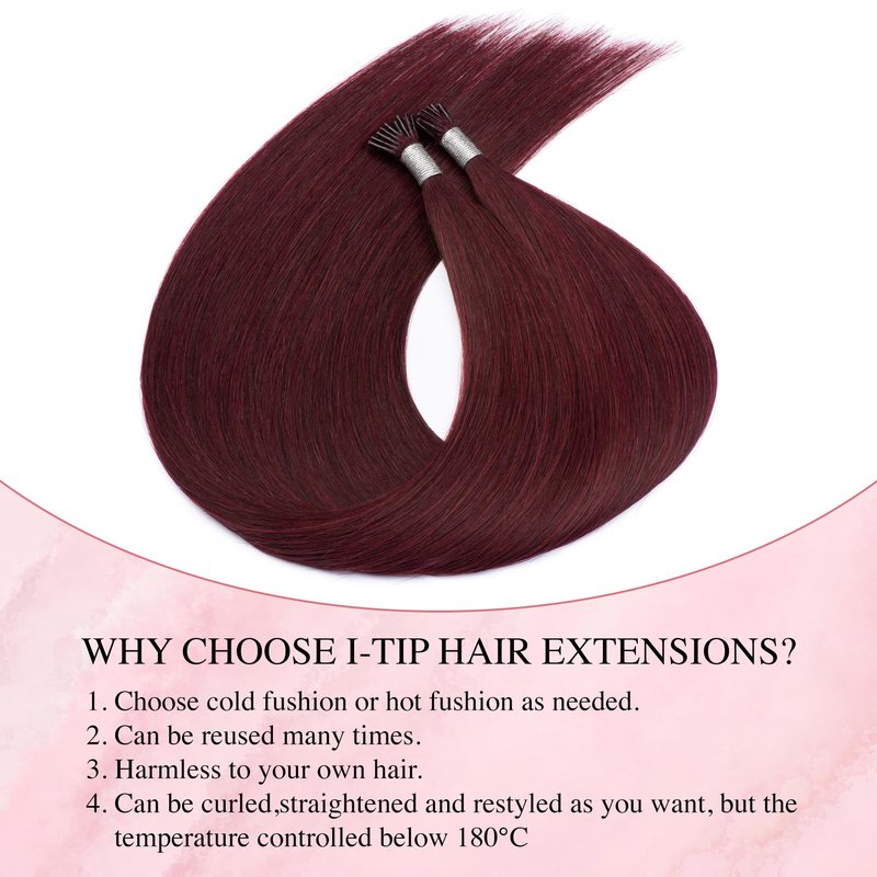Senmy Itips Hair Extensions Human Hair Burgundy 22inch Remy Human Hair Extensions I tips 50g Itip Human Hair Extensions Wine Red Itip Microlink Hair Extensions For Women