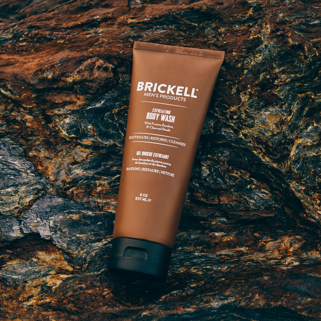 Brickell Men's Exfoliating Body Wash, Body Scrub and Gel Wash to Cleanse and Reveal Fresh, Clear Skin, With Bamboo, Charcoal, and Pumice, 8oz, Fresh Mint