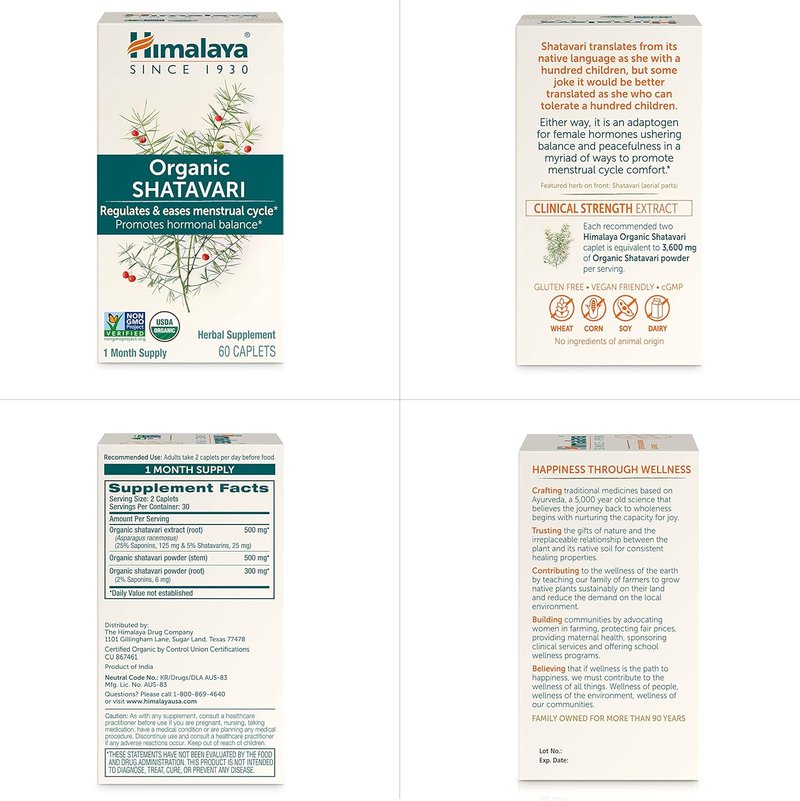 Himalaya Organic Shatavari Capsules - Hormone Balance & Menstrual Relief | Vegan, Gluten-Free, 1300 mg, 2-Pack