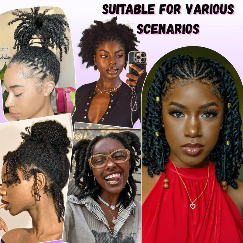 12inch Afro Kinky Bulk Hair for Micro Twist Braiding Hair, Synthetic Mini Spring Twist Curl 4 Packs 200 Gram, Natural Black 4C Afro Curly Hair Dreadlocks Extensions Repair Locs for Women(12", #1B)