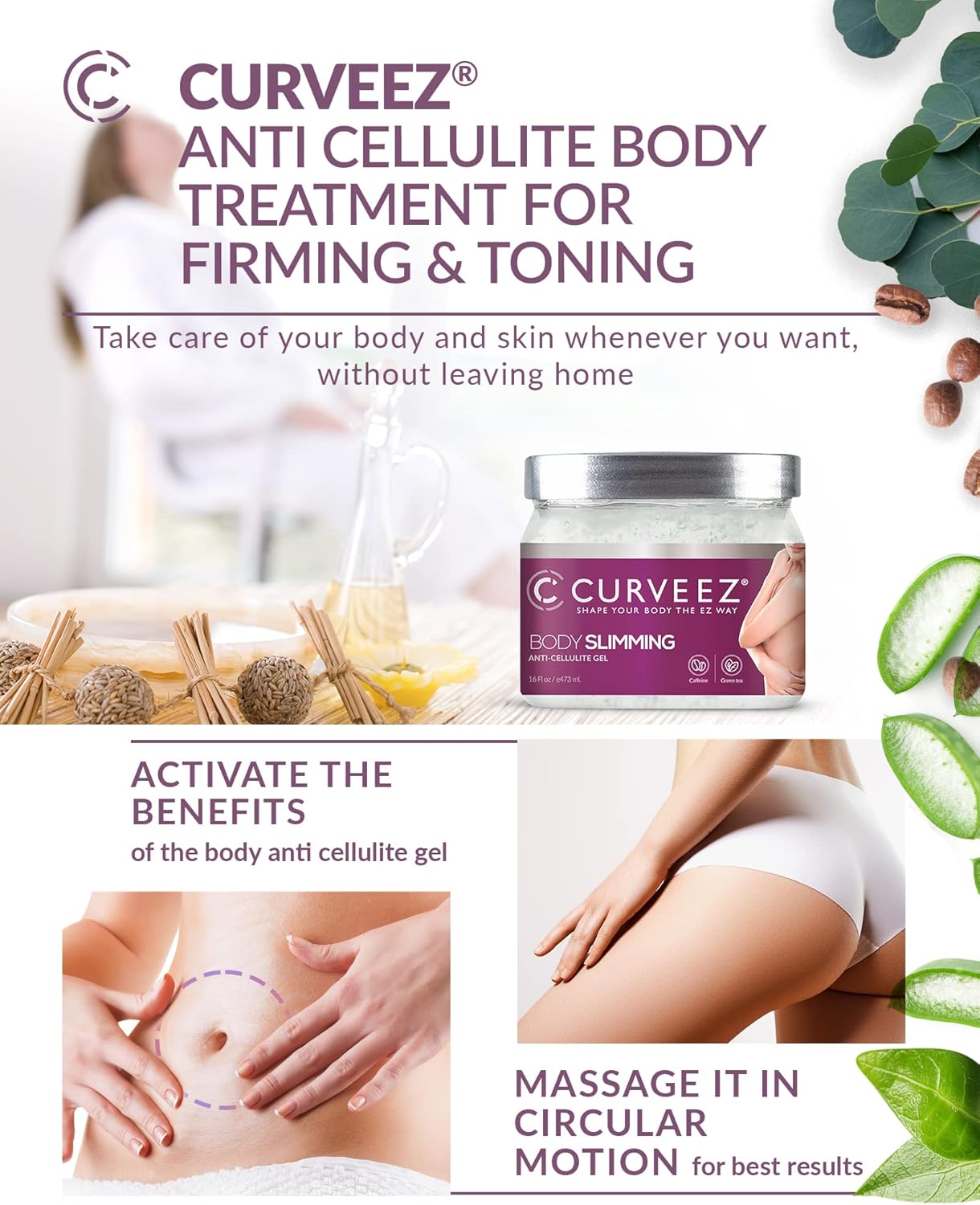 Slimming Cream for Belly Fat - Curveez Weight Loss Gel for Arms, Legs & Navel | 16 Oz Cellulite Moisturizer