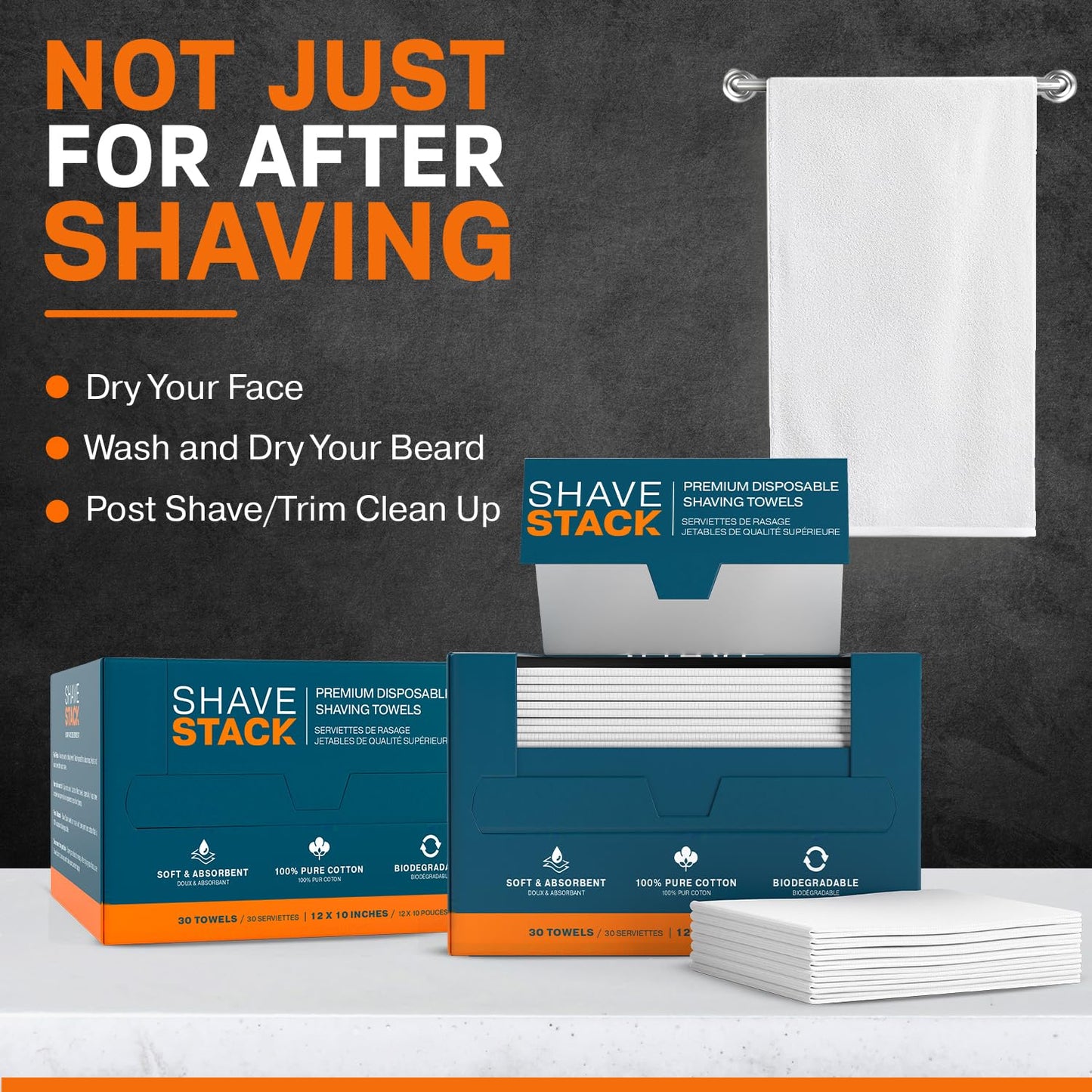 SHAVE STACK 100% Cotton Shaving Towels for Men - 90 Ct, 12 x 10” - Super Soft Face Towel for Drying Face, Disposable Dry Wipes & Wash Cloths in One, Ideal Shaving Kit Accessory & Barber Supplies