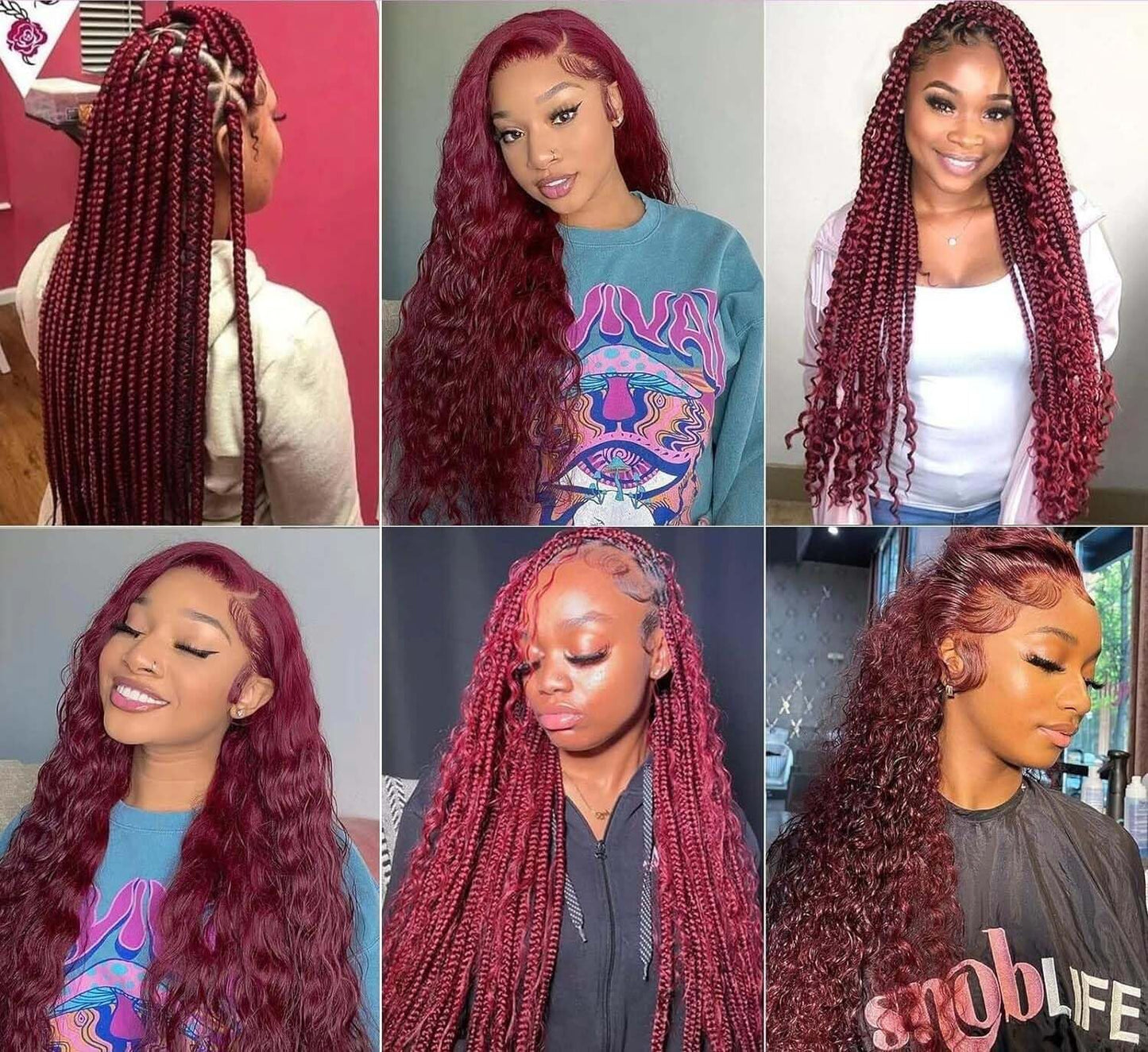 Human Braiding Hair - 150g Deep Wave Curly Extensions for Boho Braids | 24 Inch, 99J Burgundy Color