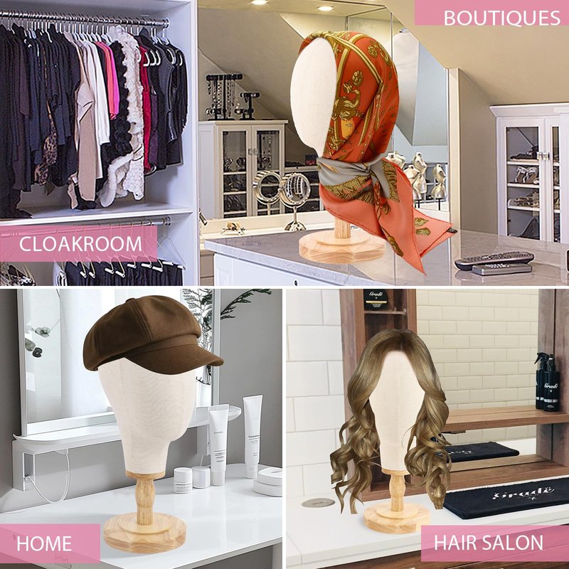 Beauty Star Wig Stand, 22inch Mannequin Head for Wigs with Detachable Strong Wood Base, Canvas Block Wig Head Holder Rack Ideal for Hair Styling, Display Hats, Wig Making, Headdress