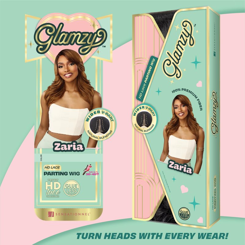 Sensationnel Glamzy Lace Part Wigs - Zaria Glueless Hand Tied Wider Parting Synthetic Hair (2 DARKBROWN)