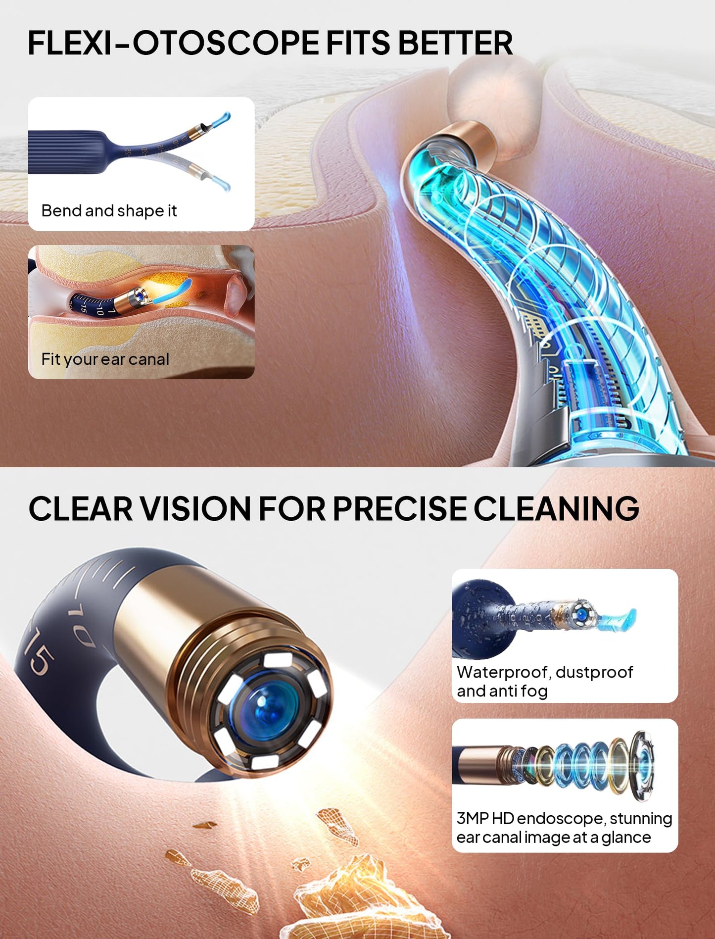 Ear Wax Removal Tool Camera, Visible Ear Cleaner Earwax Remover Kit with Tweezers, Flexible Ear Scope Otoscope with Light, Portable Cleaning Kit Earpick for Adults & Kids