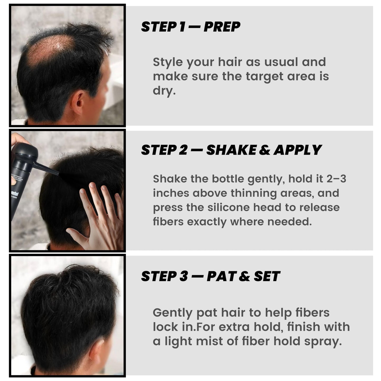 Adglamful 2PCS Hair Fibers for Thinning Hair, Hair Building Fibers Spray with Spray Applicator, Undetectable & Long-lasting, Instant Hair Coverage for Men & Women (Black, 30g*2)