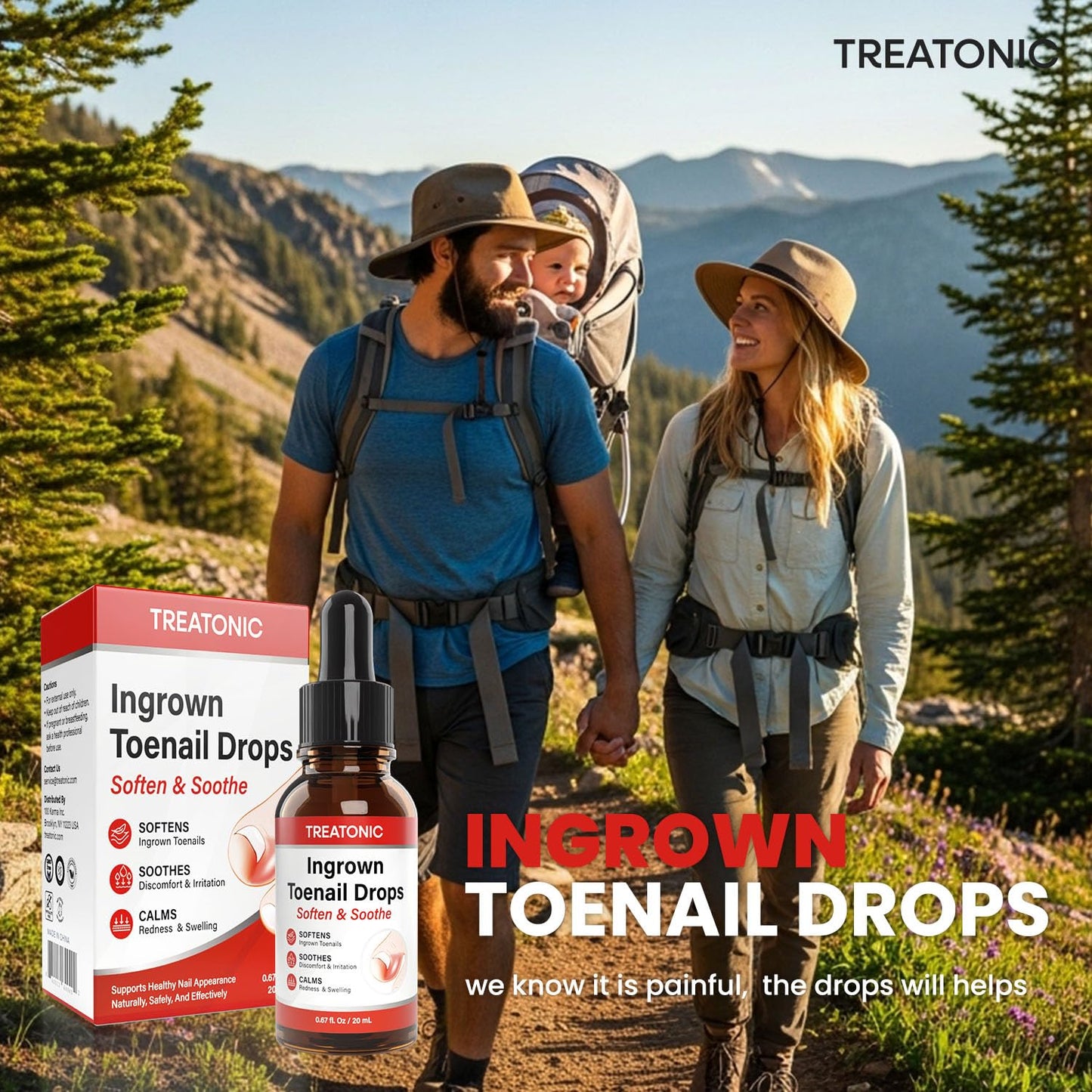 Treatonic Ingrown Toenail Treatment Drops - Ingrown Toenail Softener and Reliever Kit for Easy Trimming with Silicone Gel Toe Caps - 2 Pack