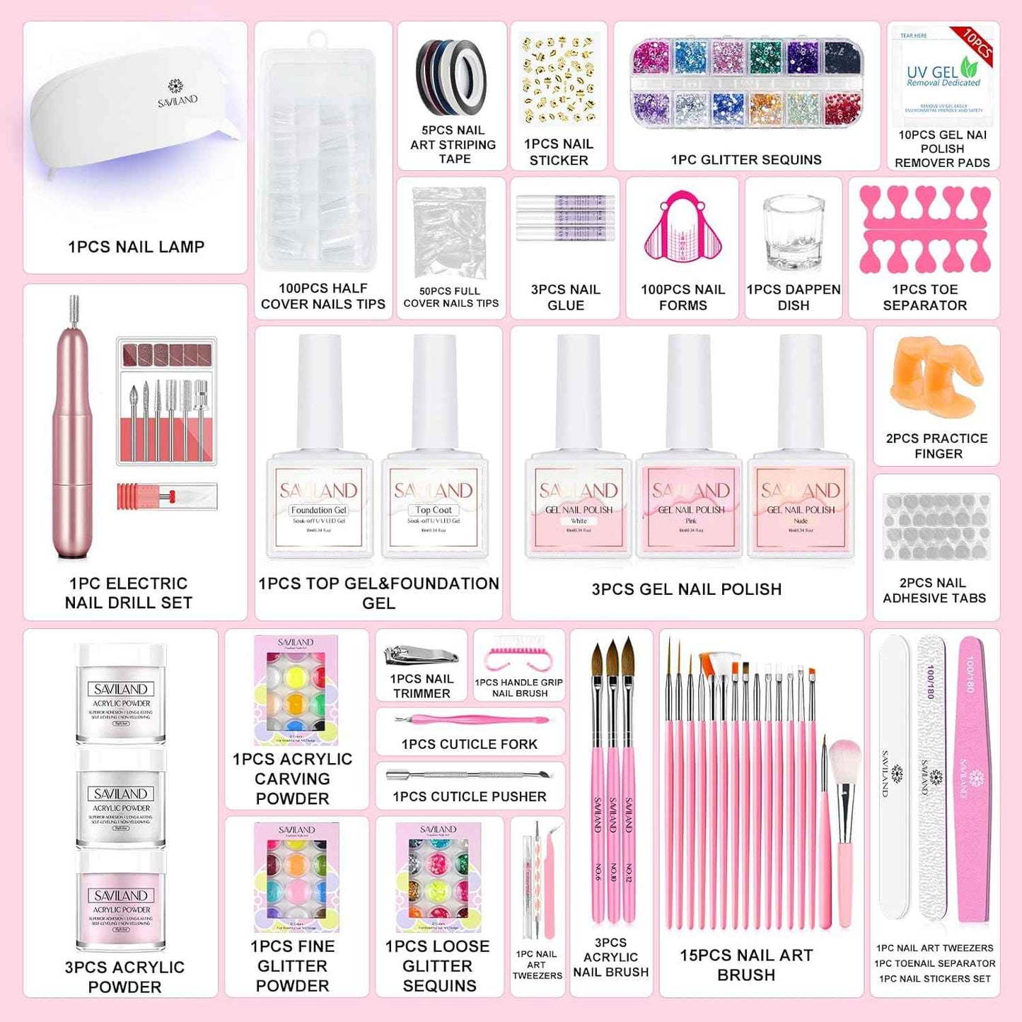 SAVILAND Acrylic Nail Kit - Professional Nail Forms & Tools for Salon Quality Nails