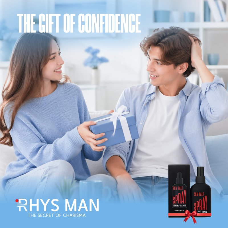 RHYS MAN Sea Salt Spray for Men - Father Gifts, Dad Gifts - Hair Texturizing Spray for Beach Waves, Volume & Matte Finish - Argan Oil, Jojoba & Vitamin E, 6.8 Fl Oz