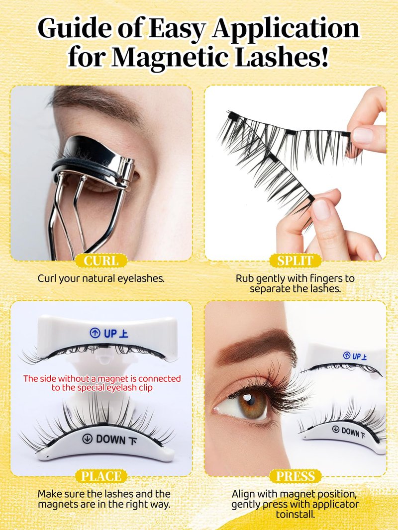 Elara Craft Magnetic Eyelashes with Applicator,Reusable Magnetic Lashes without Eyeliner, Glue-free False Lashes, Waterproof, Lightweight(Simple)