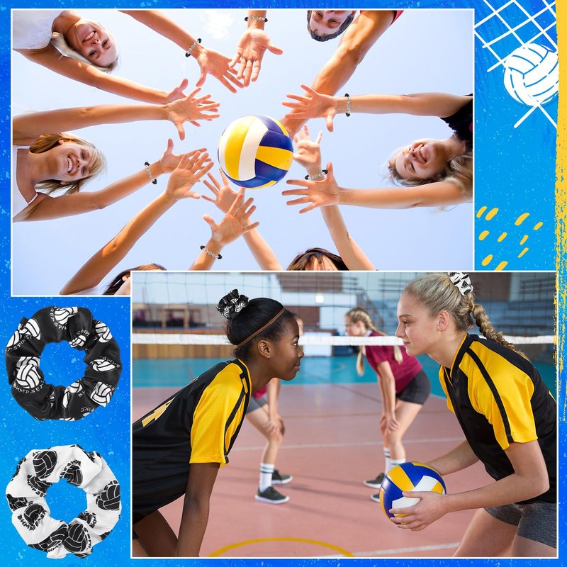 Baderke 60 Pcs Volleyball Team Gifts for Women Volleyball Party Favors Include Cosmetic Bags Makeup Mirror Hair Scrunchies Detangler Brush Bracelets for Women Players Sports Team Accessories