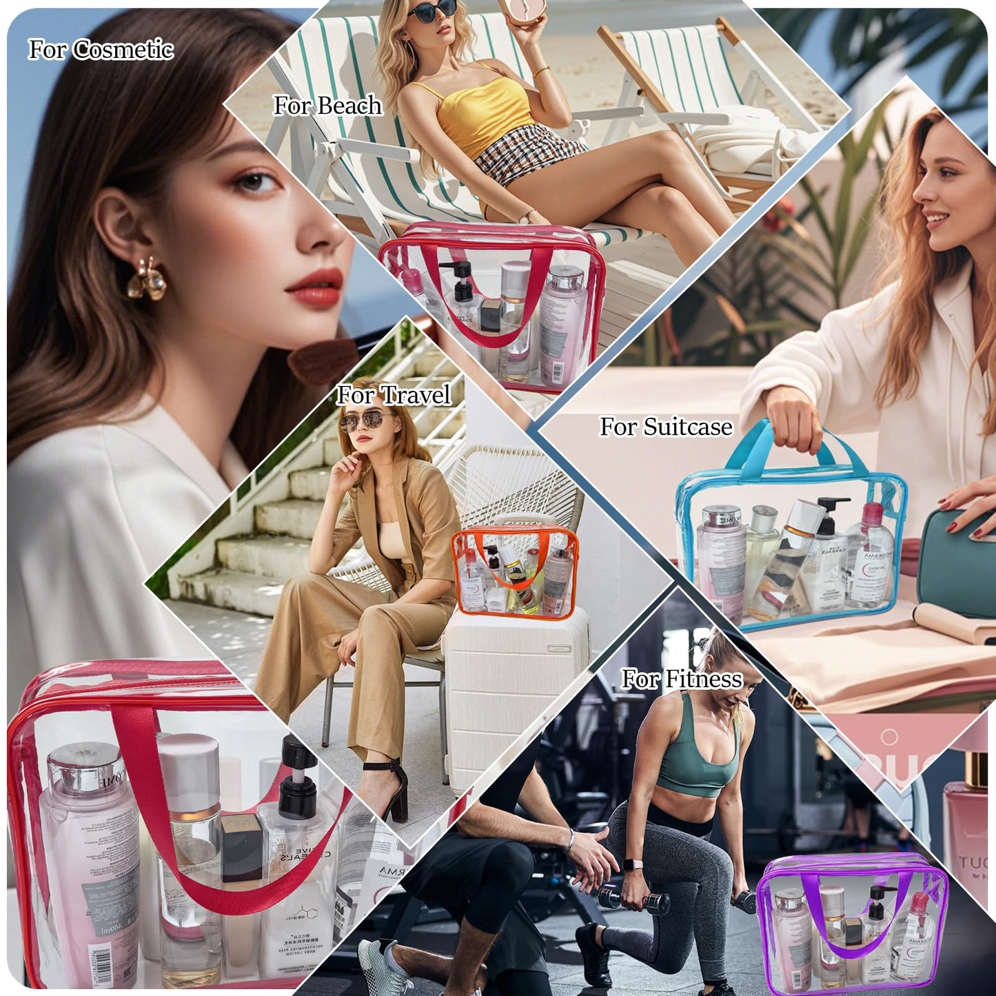 YOQIVEXU 4 Pack Large Clear Makeup Bag, Heavy Duty PVC Clear Cosmetic Toiletry Organizer Bags with Handle, Waterproof Plastic Toiletry Zipper Tote Bags for Travel, Gym, Cosmetic, Toiletry