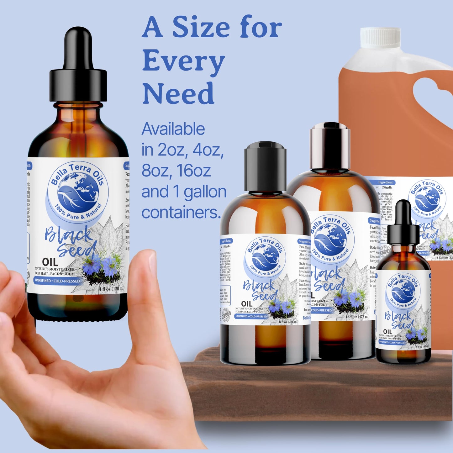 Bella Terra Oils - Black Seed Oil 16oz - Purity from Black Cumin Seeds, Bursting with Omega Fatty Acids & Vitamins, Enhance Your Beauty Regimen