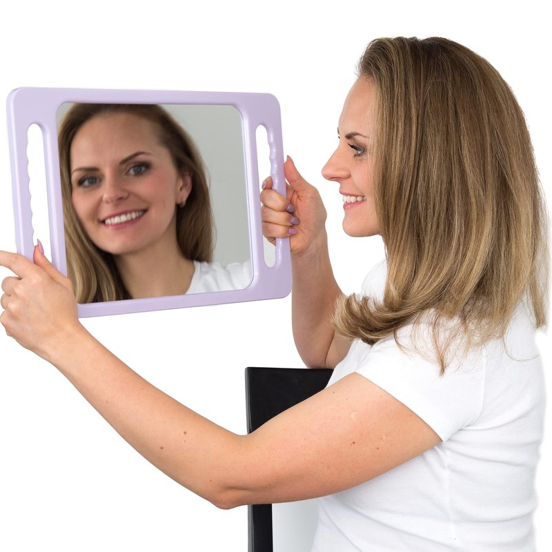 Large Hand Mirror with Double Handle - Rectangular Hand Held Mirror with Handle - Hair Salon Equipment Hairstylist and Barber Accessories (Lavender Purple)