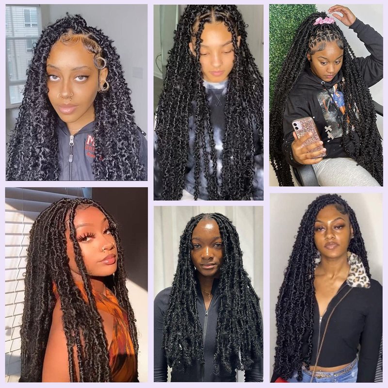 Leeven 30 Inch Long Butterfly Locs Crochet Hair 6 Packs Distressed Locs Crcoeht Braids Hair Natural Black Pre looped Synthetic Messy Goddess Butterfly Soft Locs Crochet Hair Extensions 1B#