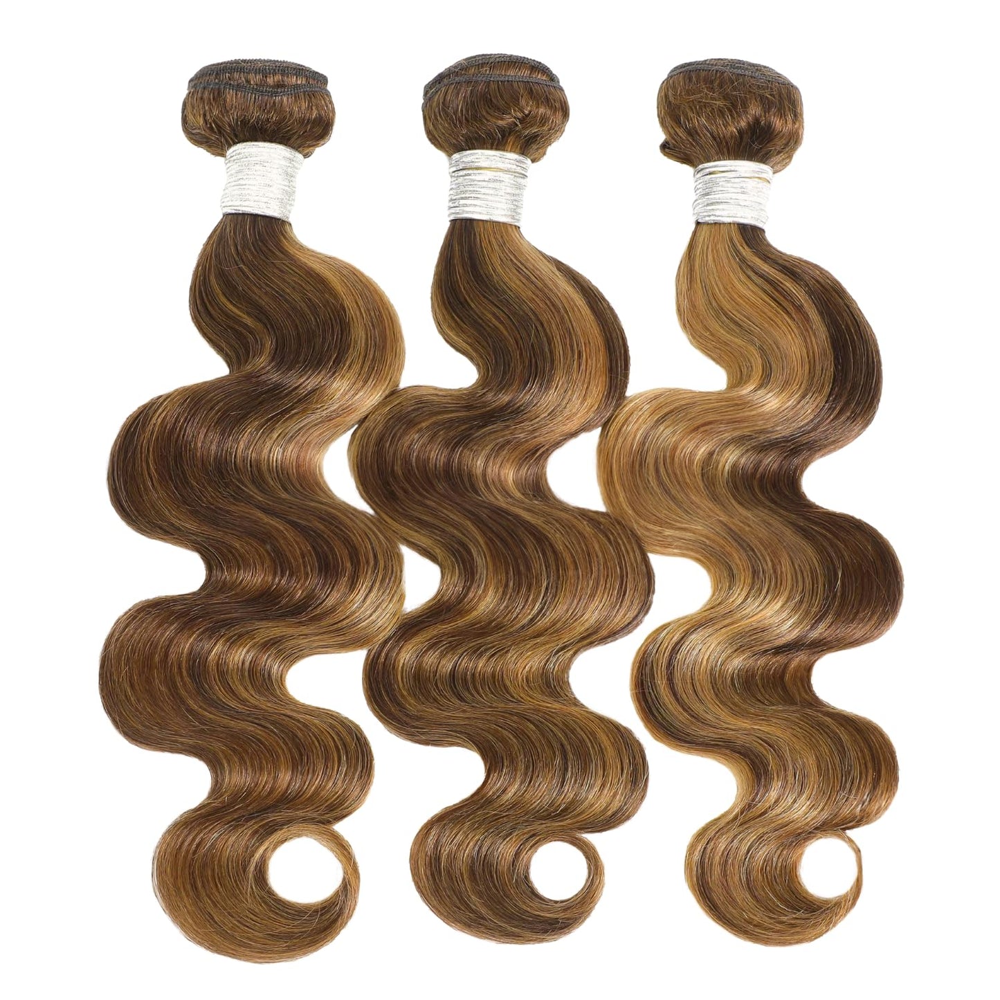 AUROO 12A Honey Blonde Highlight Body Wave Single Bundles Human Hair 10 Inch, 100% Virgin Brazilian Weaves Thick Track Brown Ombre #P4/27 Balayage Colored Human Hair Bundles Extensions Sew In Remy