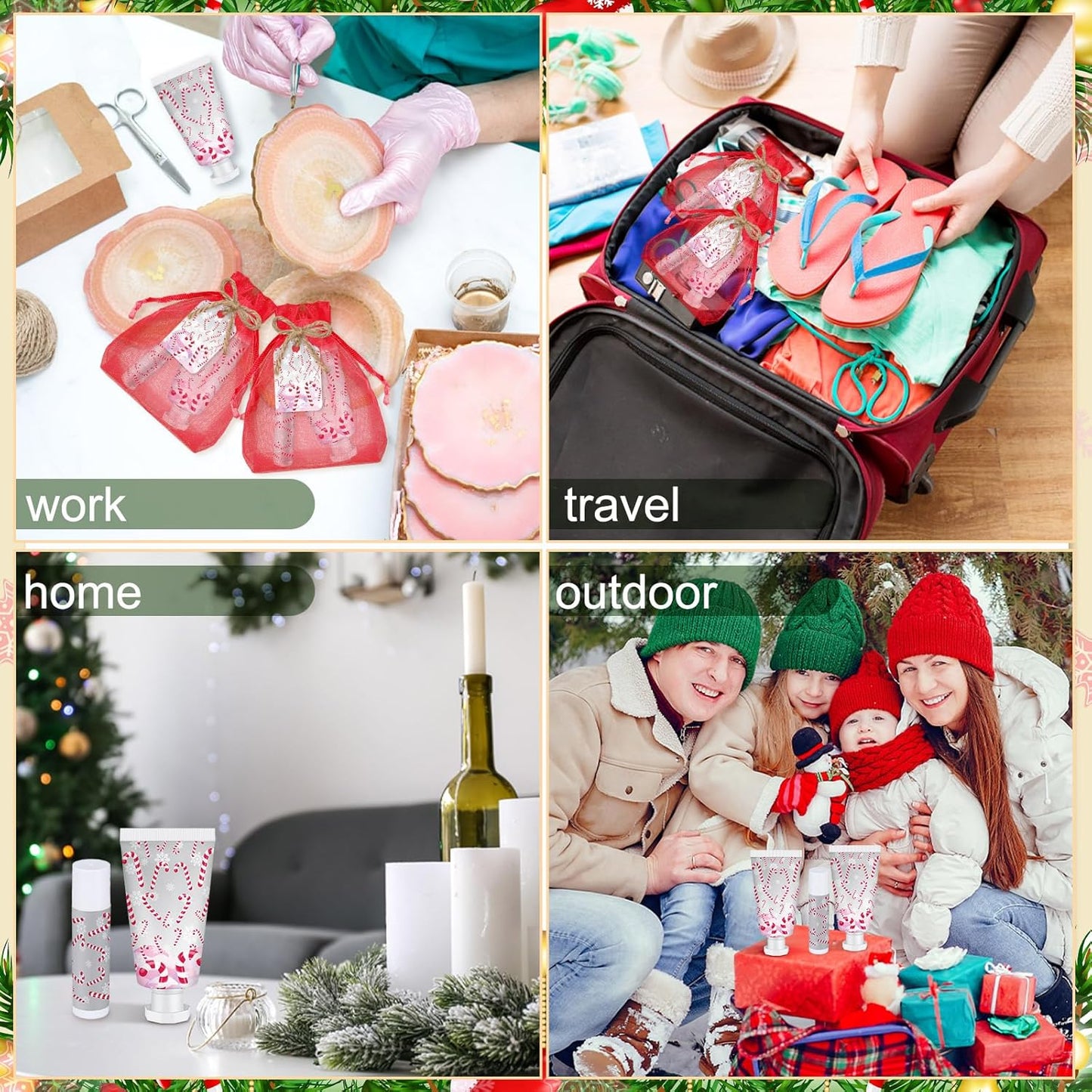Christmas Candy Cane Hand Cream & Lip Balm Set - Travel Size Gifts for Women | Bulk Holiday Favors